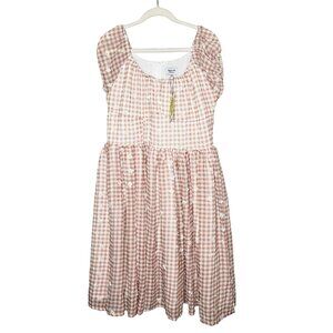 Gingham Checkered Midi Dress Flowers Magnolia Place XXL Short Puff Sleeve Zipper